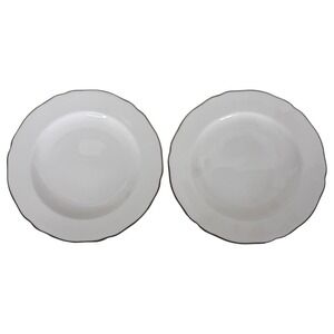 2 Spode Nordic Silver Salad Luncheon Plates Bone China White Scalloped Trim Set